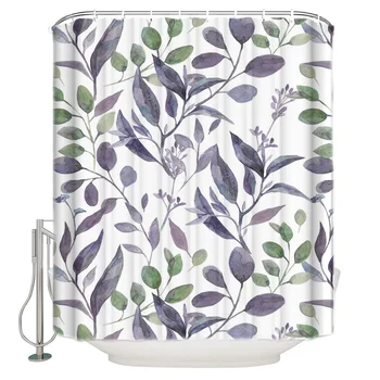 

Shower Curtain Waterproof Polyester With 12 Hooks Watercolor Painting Pattern Flower Style
