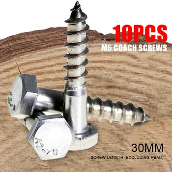 

10pcs/pack Stainless Steel Screw Cross Phillips Pan Round Head 6mm Hexagon Head Coach Screws Hardware Holder Tool Accessories