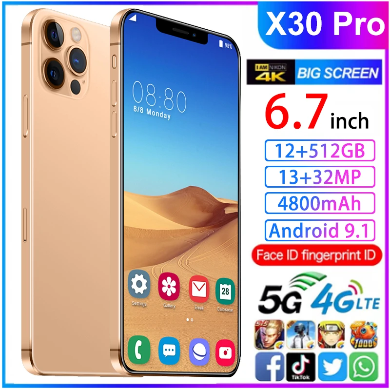 X30pro Smartphone 6 7 Cellphones Android Fingerprint Face Unlock Dual Camera 5g 4g 3g Smart Mobile Cell Phone Global Version Dust Plug Aliexpress