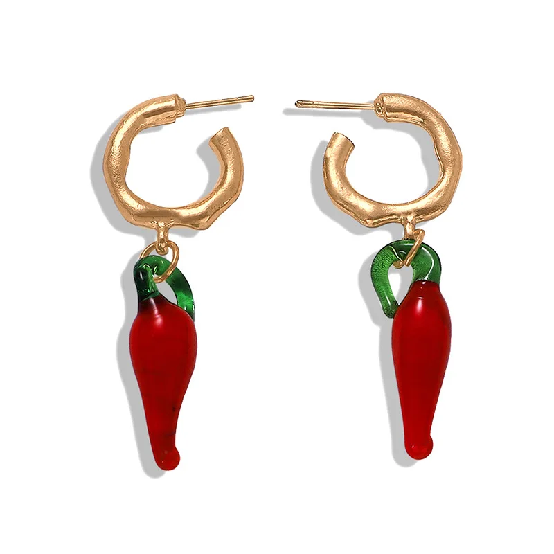 Chili Earring Лето,, сладкая клубника, лимон, ананас, свежие фрукты, очаровательные жемчужные браслеты для женщин, эмаль, фрукты, Очаровательное ожерелье, серьги - Окраска металла: Chili Earring