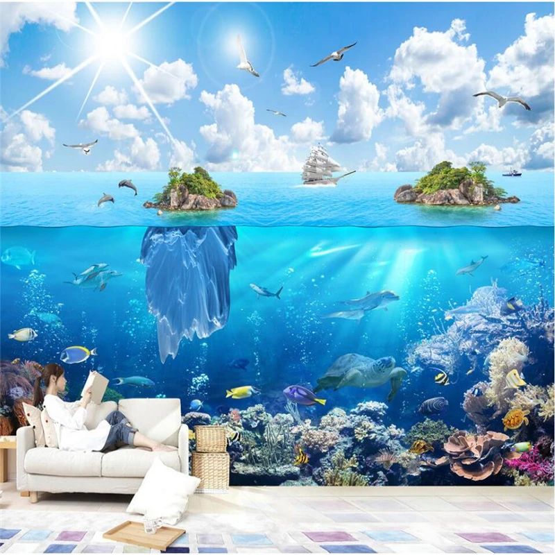 Costom подводный мир остров пейзаж 3D Большое Настенное панно на заказ зеленые обои Гостиная Детская комната спальня настенная