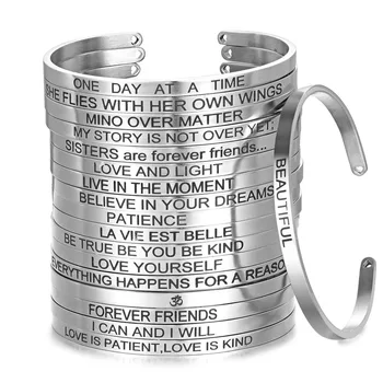 

Customized Stainless Steel 4mm Band Bangle Engraved Positive Inspirational Quote Cuff bracelet Mantra Bracelet for Women SL-151