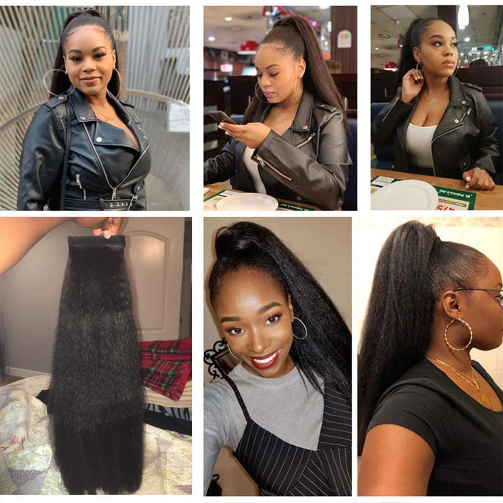 Lihui 24Inch Long Ponytail Extension Yaki Straight Fake Hair Ponytail Black Blonde Synthetic Hairpiece Wrap On Clip Hair fake hair extensions