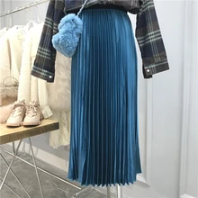 Смузи плиссированная юбка осень зима Винтаж длинная юбка для женщин Jupe Longue Falda Larga Gonne goning Saia