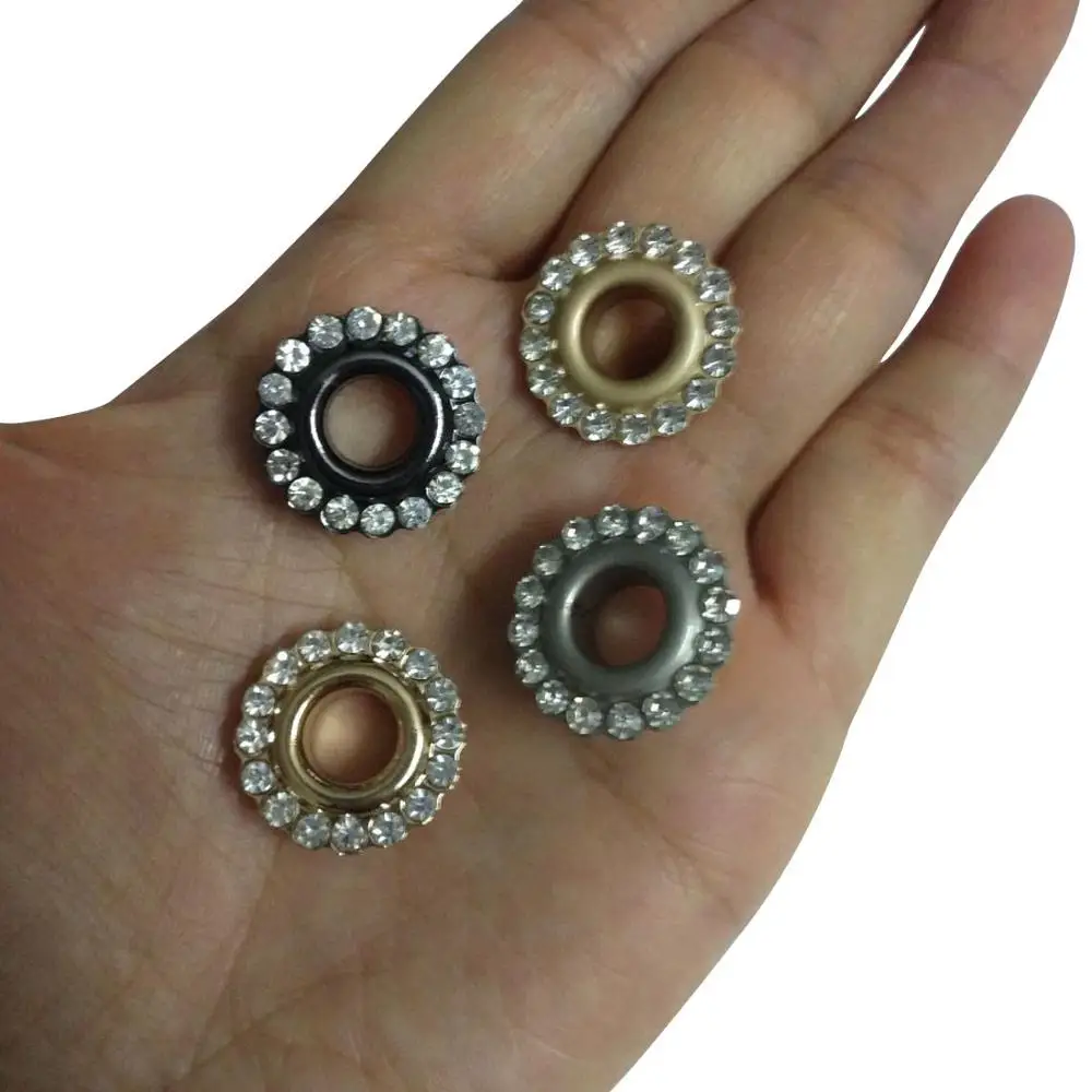 50sets/lot 4 Colors 20mm Round Metal Brass Rhinestone Eyelets Crystal