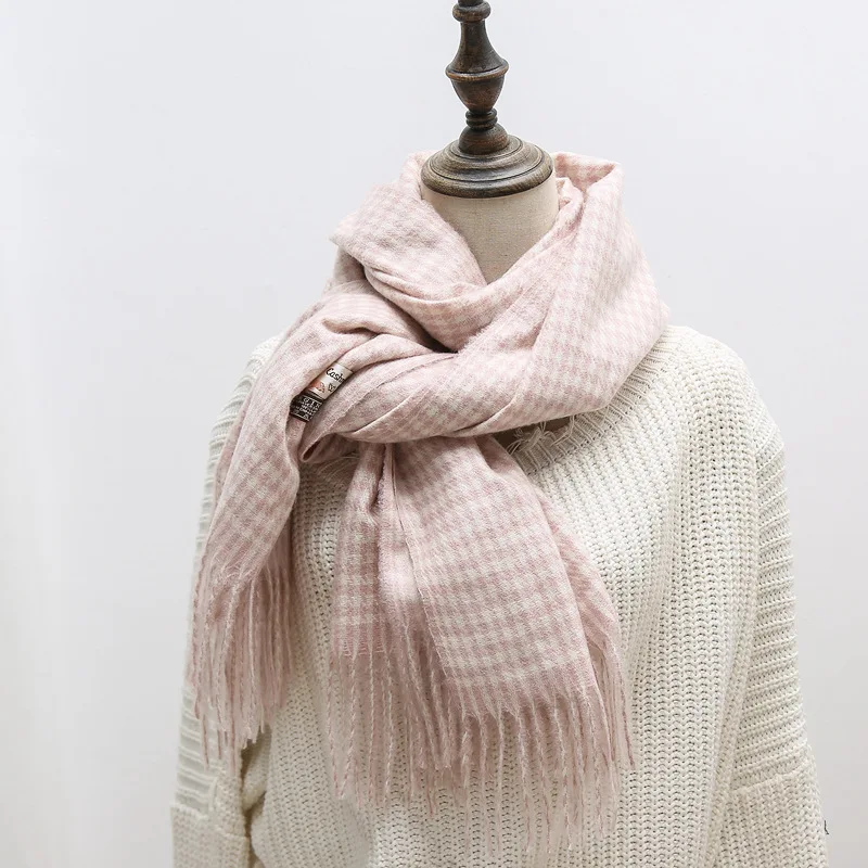 New small thousand birds faux cashmere shawl soft texture flow su sizzle plaid scarf neck - Цвет: Зеленый