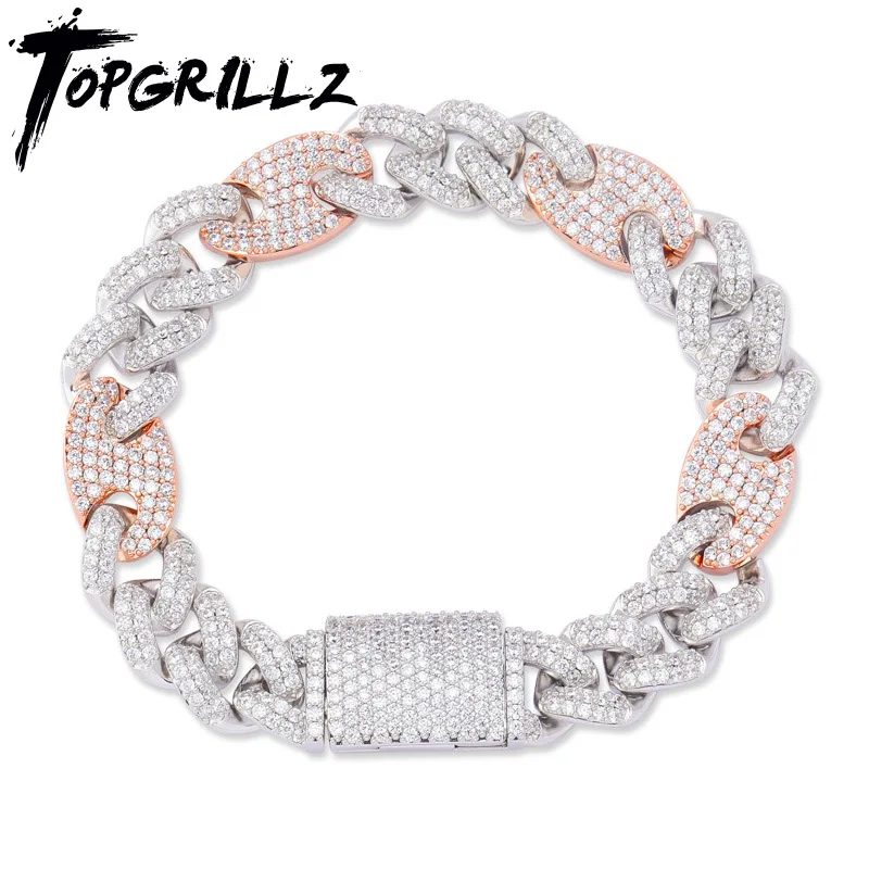 

TOPGRILLZ 12mm Big Box Clasp Cubic Zircon Miami Cuban Link Bracelet Iced out Men's Hip hop Rock Jewelry AAA CZ Chain 7" 8" 9"