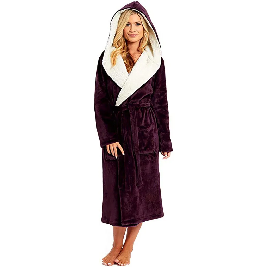 JAYCOSIN, женская одежда для сна, фланелевый банный халат, одежда для сна, Осень-зима, однотонный плюшевый халат, толстый теплый женский халат, удлиненная шаль