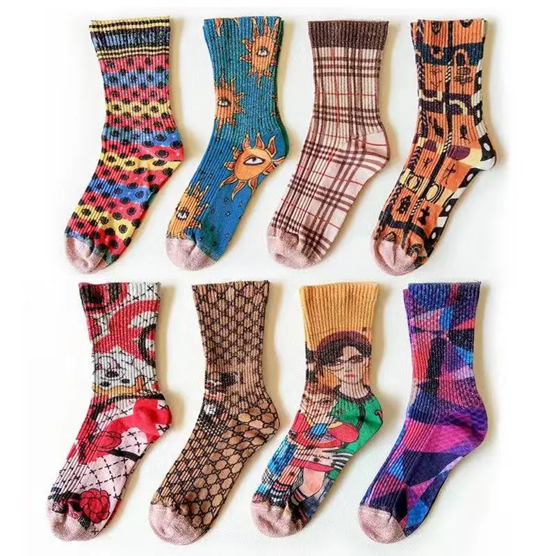 Короткие носки без пятки с принтом с модной технологией 3D цветного рисунка для модниц, для плетения золотого и серебряного цветов, аксессуары для резьбы