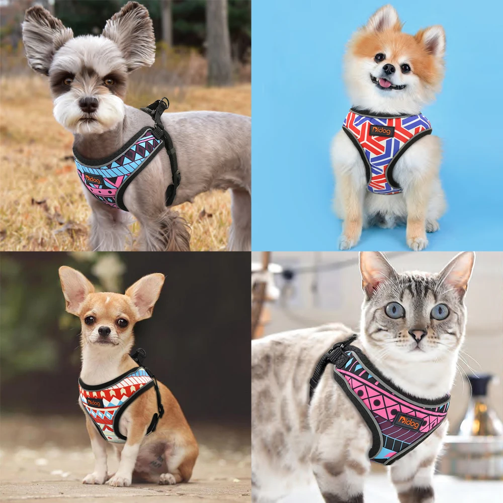 Dog Collars  Cute Small Dog Harness Fashion Printed Pet Dog Cat Harness Vest Reflective Pet Chest Strap For Small Medium Dogs French Bulldog light up dog collar