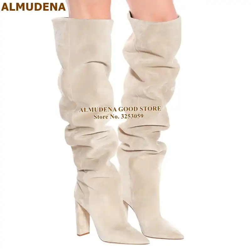 cream colored thigh high boots