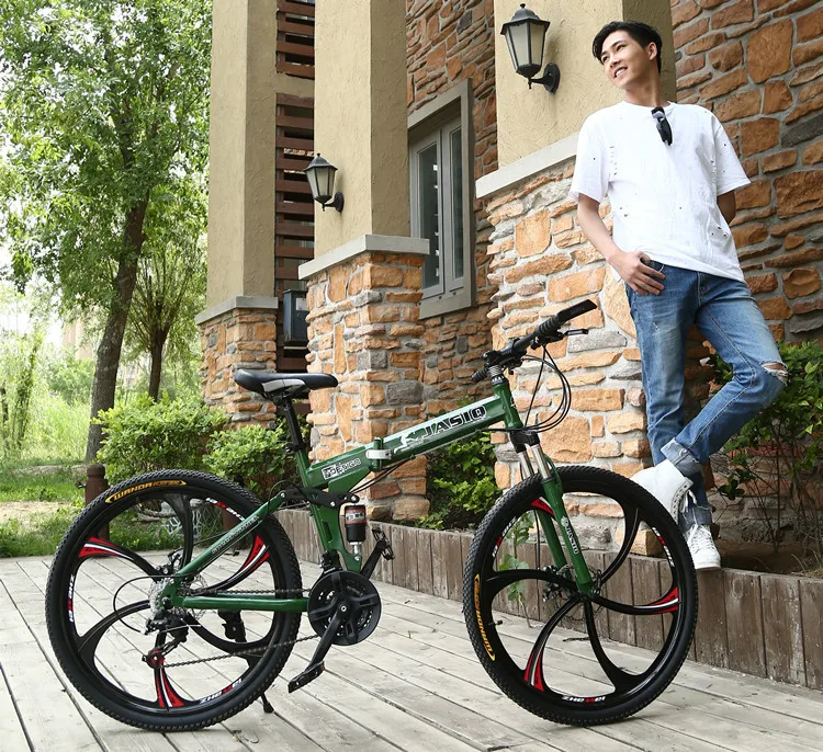 Folding Mountain Bike 26 inches 21 Speed Folding Bicycle Male / Female / Student Mountain Bike Brake Shockingproof Frame Brakes
