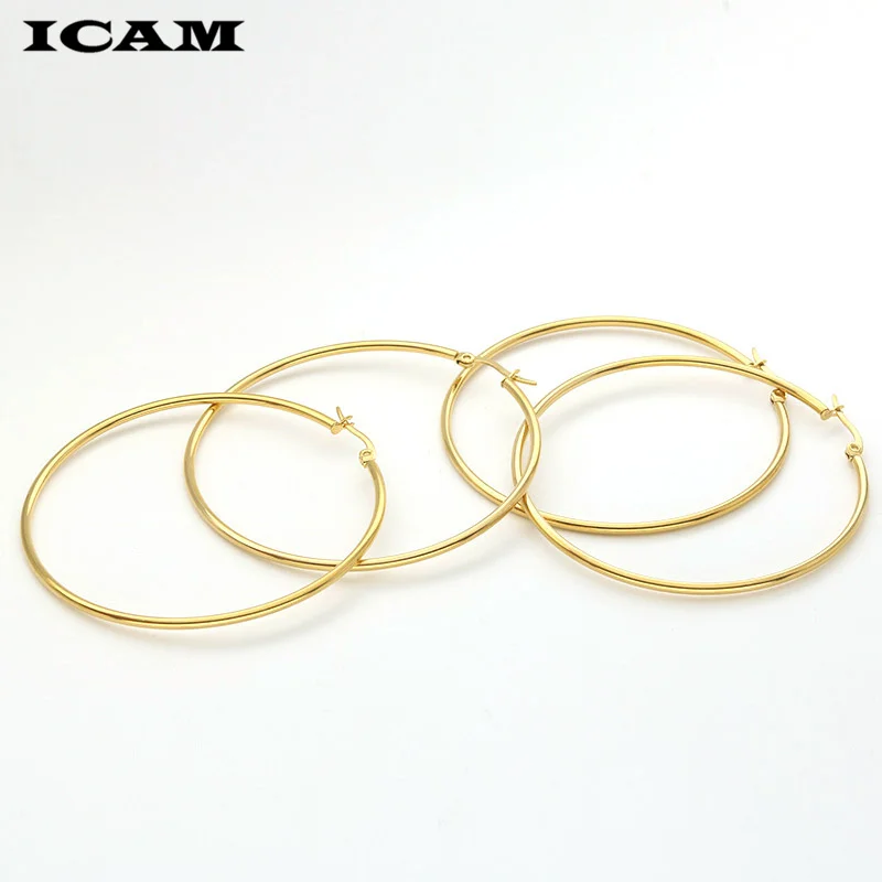 ICAM Hot Sale Hoop Earrings 10-60mm 70mm Big Smooth Circle Basketball Brincos Loop for Women Jewelry Oorbellen | Украшения и