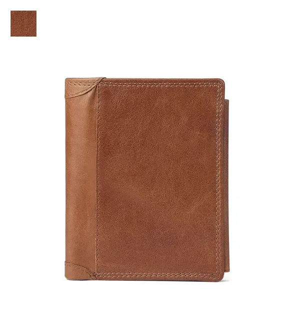 GROJITOO Crazy Horse Wallet Cowhide Leather Men Wallet Multi-card Holder Genuine Leather Wallet Large Capacity Vintage Purse Men Brown Plain Style 1