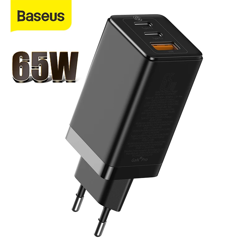 NEW Baseus GaN Charger 65W Quick Charge 4.0 PD Fast AFC FCP Travel For Macbook Pro iPhone 11 X XS Huawei |