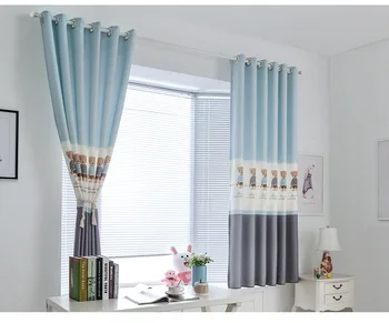 

New Popular Nordic Simple Modern Polyester Shade Cartoon Bear Curtain Short Curtain Long Curtain