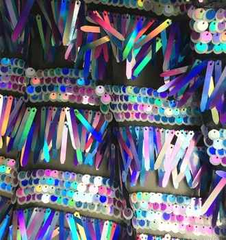 

1Yard Green gold tassel sequin embroidery fabric sword shape dress lace auxiliary fabric FF37A