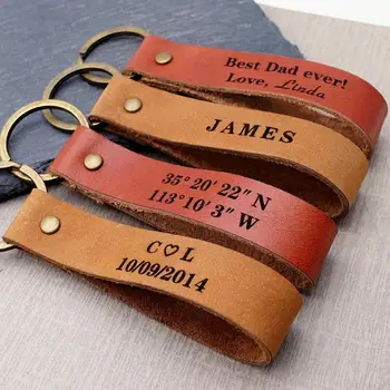 

Personalised Leather Keychain Coordinates Keychain Gift For Men Leather keyring Custom Message Key Chain
