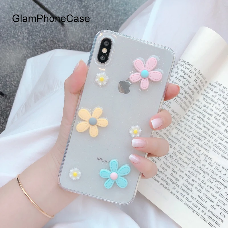 

GlamPhoneCase Simple Fresh Flowers Phone Case For iPhone X XS Max XR Soft Silicone Cover For iPhone 7 8 6 6s Plus Case