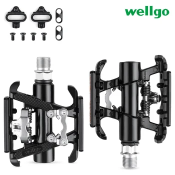 

Wellgo 2 IN 1 Flat Platform Pedals Clipless Bike Pedals MTB Cycling Aluminum Alloy Bicycle Pedals Compatible with SPD Cleats