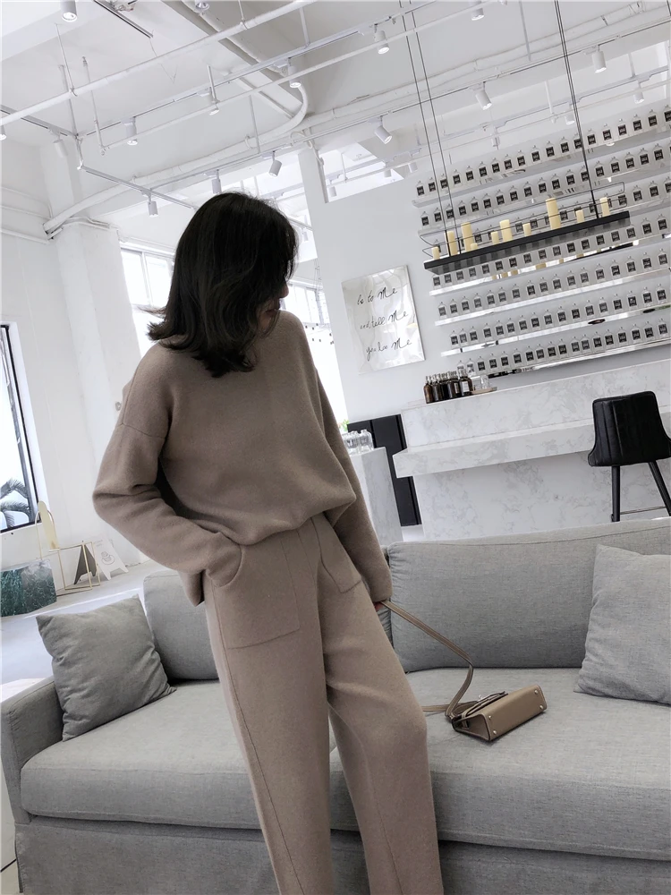 Women Outfits Cashmere Sweater Two Piece Sets Tracksuit Autumn Winter Fashion Sweatsuits Sport Suit Female Knit Pant Set