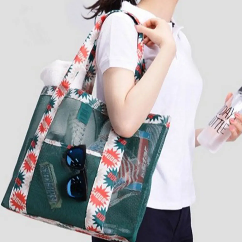 Folding Sand Mesh Bag Oxford Cosmetics Outdoor Summer Picnic Travel Bag Fashion Clothes Towel Female Storage Bags
