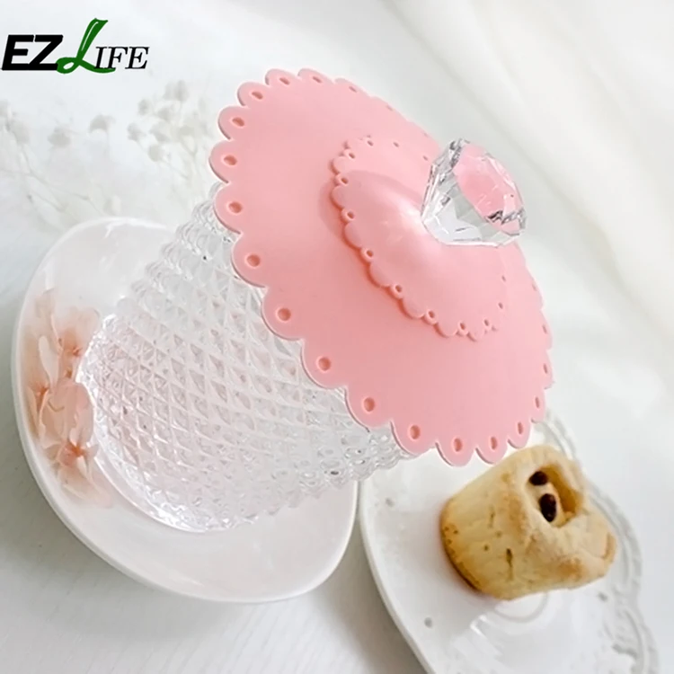 Silicone Diamond Cup Lid Lace Dust Proof Leakp Roof Reusable Insulation Cover Thermal Insulation Cup Cover Seal Cover