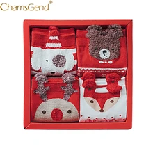 4 пар/лот, милые красные носки с рождественским рисунком для женщин и девочек, Осень-зима, хлопковые носки с подарочной коробкой, 9Nov