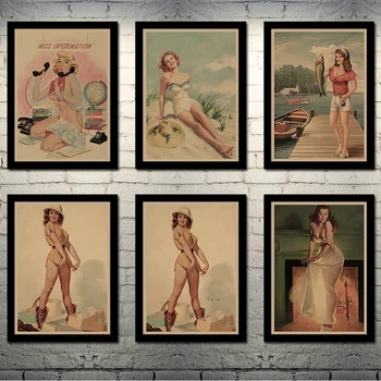 

PINUP GIRLS Retro Poster Art Canvas Print Poster For Living Room Decor Bar Decoration-002