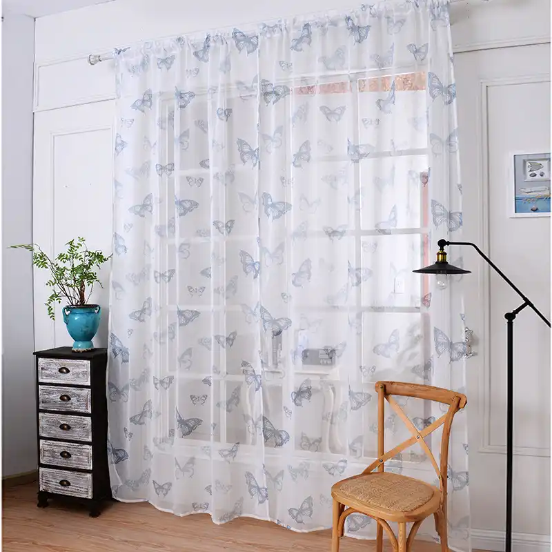 2019 de tela suave cortinas velos de tul para dormitorio lavanda mariposa ventana cortinas para sala de estar cocina tul para cortinas 1pc