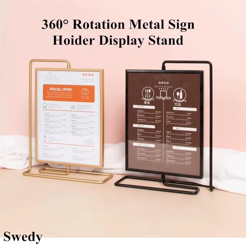 Double Side Rotating Metal Acrylic Sign Holder Display Stand Ad Picture Flyer Frame Restaurant Menu Price Listing Holder Stand 10 pcs 20 10cm double side acrylic table display stand sign billboard holder menu price tag display holder