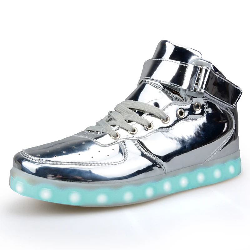 winter men shoes pu leather USB Charger glowing sneakers Lighted shoes for lover Casual led shoes men Luminous Shoes 35-46 - Цвет: Silver