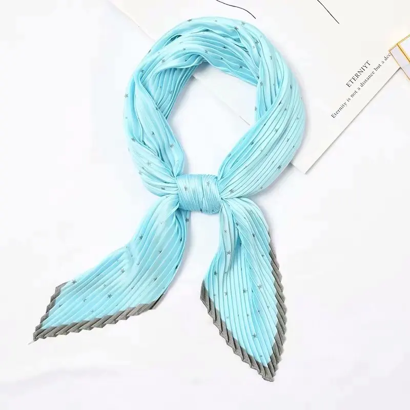 

Color matching Crinkle Silk Scarf For Women Crumple Neck Wear Pleated Pink Handkerchief Foulard Femme Bandana 55*55cm