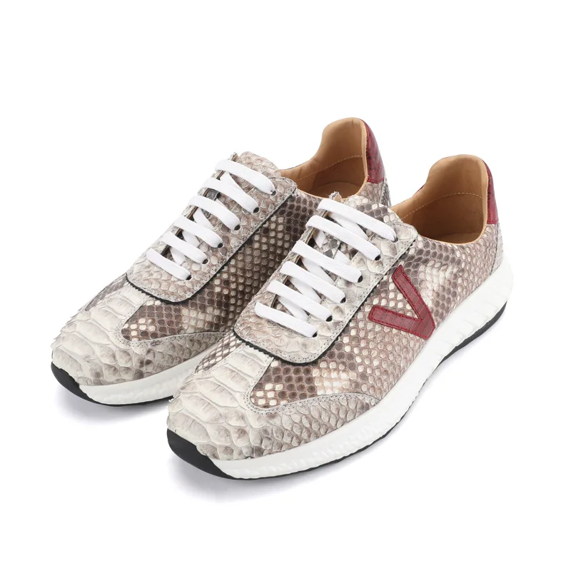 

Authentic Real Python Skin Soft Rubble Sole Unisex Casual Sneakers Exotic Genuine Snake Leather Women Men Lace-up Flats Shoes