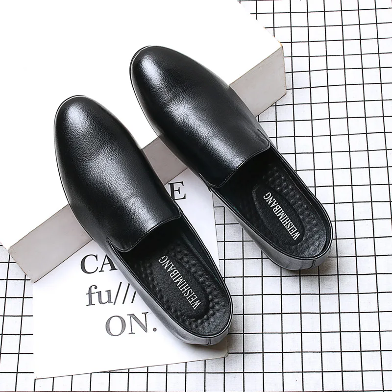 

2019 Summer Casual Breathable Men Leather Shoes Business Pointed-Toe Flat Heel Korean-style Lazy chao xian xie Hair Stylist