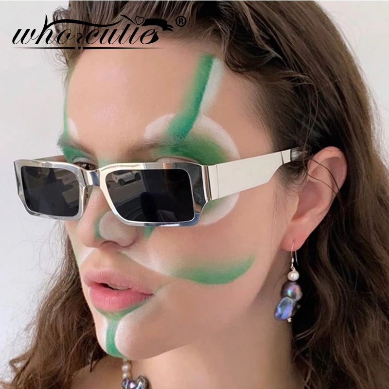 Retro Metal Steampunk Rectangle Sunglasses Women 2021 Brand Design