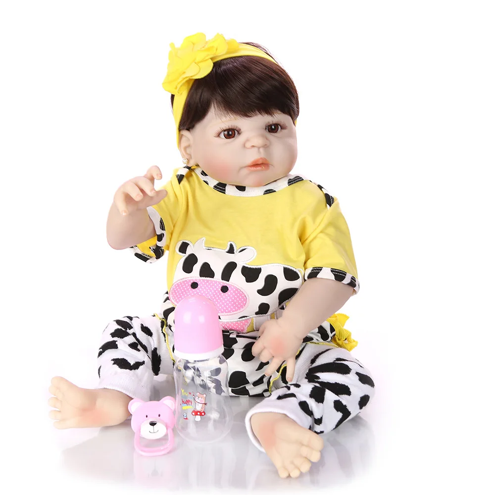 

baby Dolls Simulation girl kids toys Reborn silicone Birthday gift doll+clothes+magnetic pacifier+milk bottle+Hair Accessories