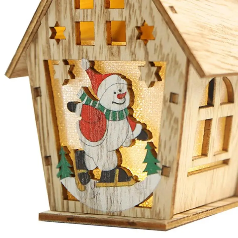Деревянный в форме домика мультфильм кукла украшения w/свет рождественское окно туалетный