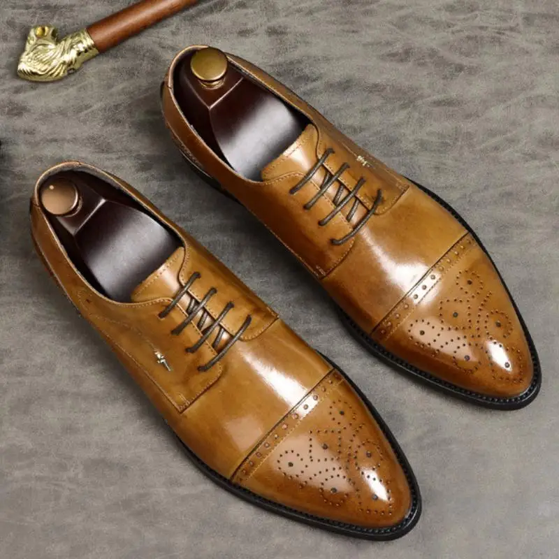 

Fashion Carving Business Dress Men Shoes Genuine Leather Wedding Shoes England Mens Daily Office Work Shoes Big Yards 45 46