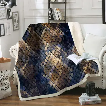 

Snakeskin Background Blanket Blue Throw Blanket Water color Pattern Sherpa Fleece Blanket Soft Warm Plush Blanket For Bed Sofa