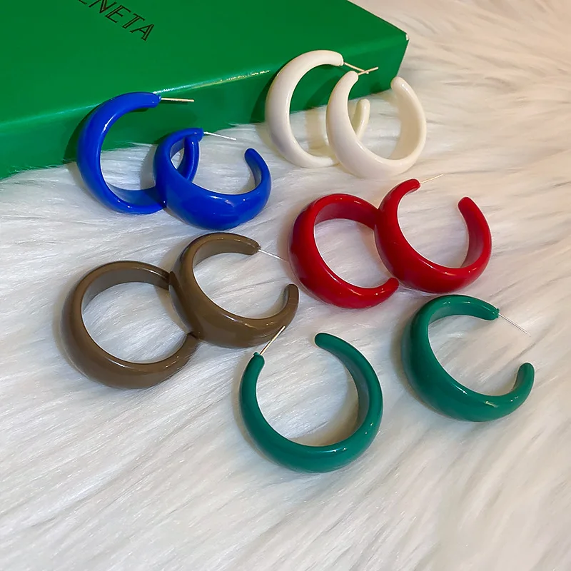 Blue Red Green Acrylic Resin C Shape Hoop Earrings For Women Fashion Jewelry Simple Geometric Circle Earings Brincos | Украшения и