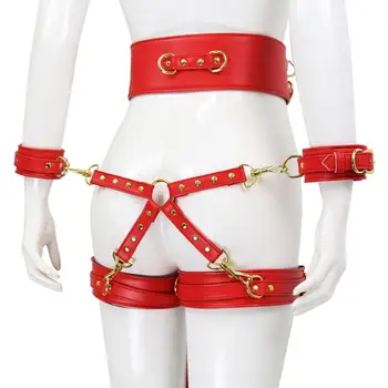 Thierry SM Bondage Set Include Waistband, Wrist & Thigh Cuffs, Cross Buckle, Adult Games Restraints Handcuffs Leg Cuff Sex Toys 5
