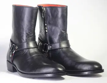 

High Quality New Fashion Men Pu Leather Buckle Boot Male Casual Classic Trendy Low Heel Motorcycle Boots Zapatos De Hombre TV607