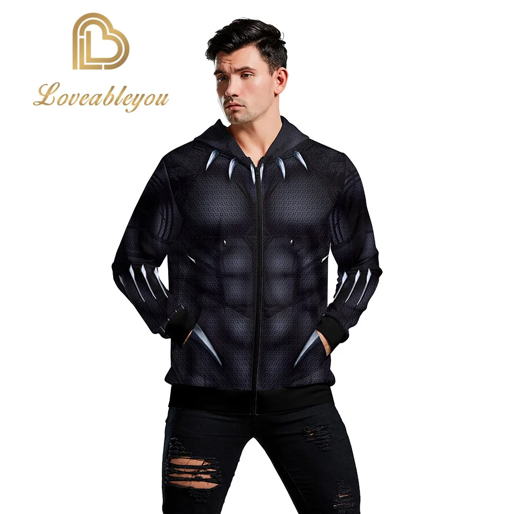 

Marvel Superhero T'Challa Black Panther Print 3D Hoodie Zip Up Long Sleeve Cosplay Streetwear Casual Coat Top