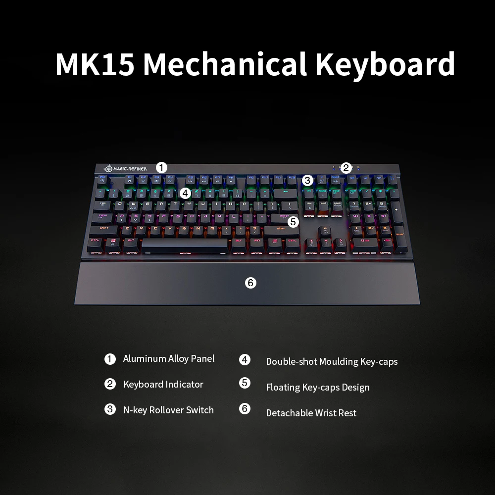 Magic Refiner MK15 игровая механическая клавиатура 108 клавишей N Key rolover Проводная клавиатура плавающие брелки 14 световых эффектов