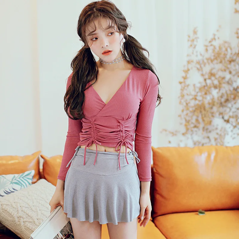 

2019 South Korea New Style Split Type Two-Piece Set Hot Springs Bathing Suit Outdoor Fashion Slimming Conservative Belly Coverin