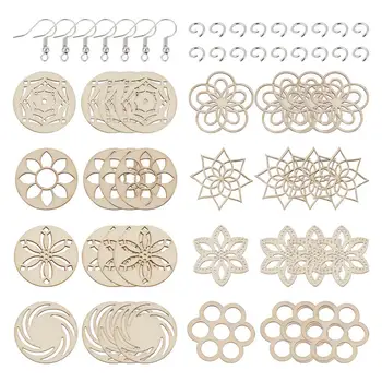 

DIY Dangle Earring Making, with Leaf Undyed Wood Big Pendants, Wood Cabochons & Filigree Joiners Findings Jewelry Accessories