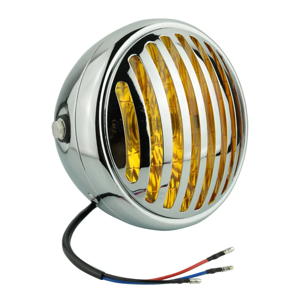 Chrome Amber Lens DC 12V мотоцикл 6," Гриль винтажная фара мотоцикл ретро-фары мотор мото скутер винтажный передний свет круглая лампа - Цвет: Chrome Amber Lens