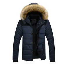 Новинка, стильное хлопковое пальто большого размера, мужское Свободное пальто с капюшоном и воротником из меха енота, плотное пальто