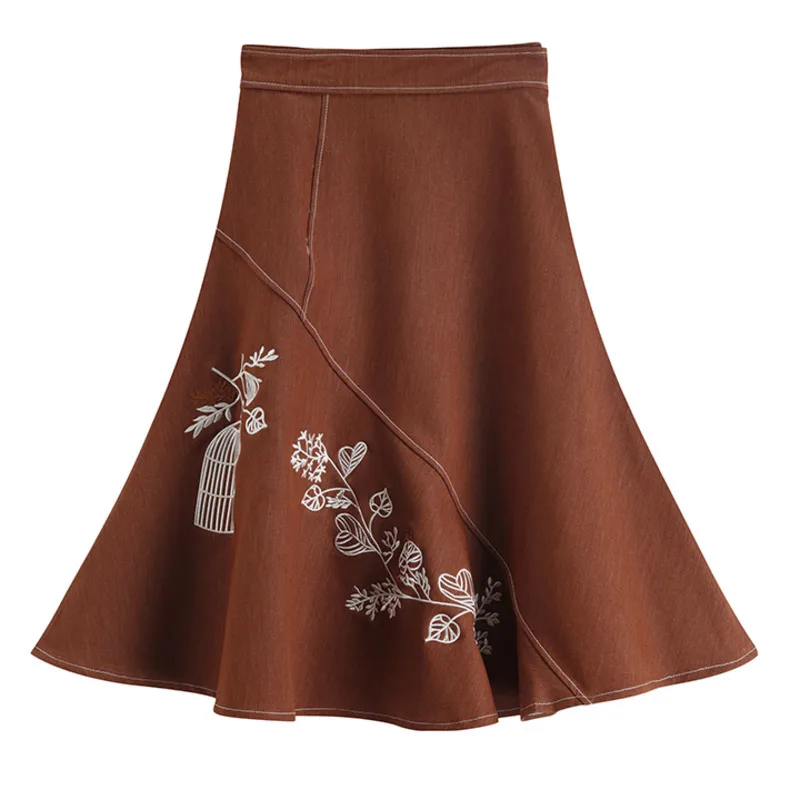 

iMucci 2020 New Spring Summer High Waist Loose Vintage Embroidery Big Size Korean Fashion Women Skirt Tide TM1408